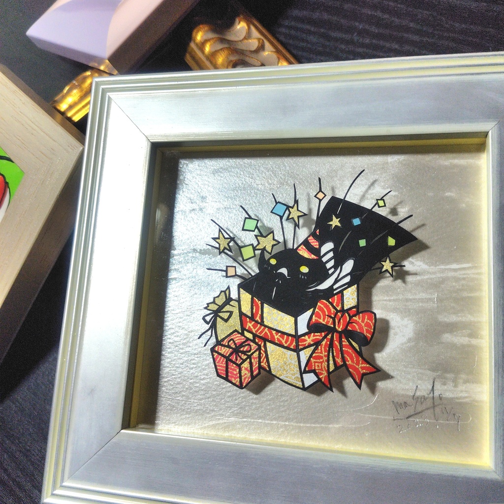 【切り絵原画】プレゼントオープン ミニ額