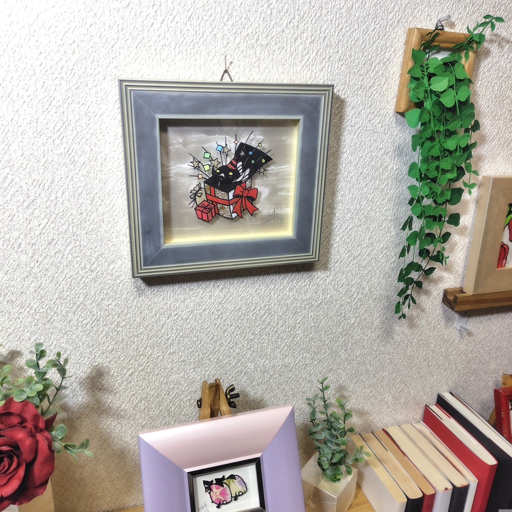 【切り絵原画】プレゼントオープン ミニ額