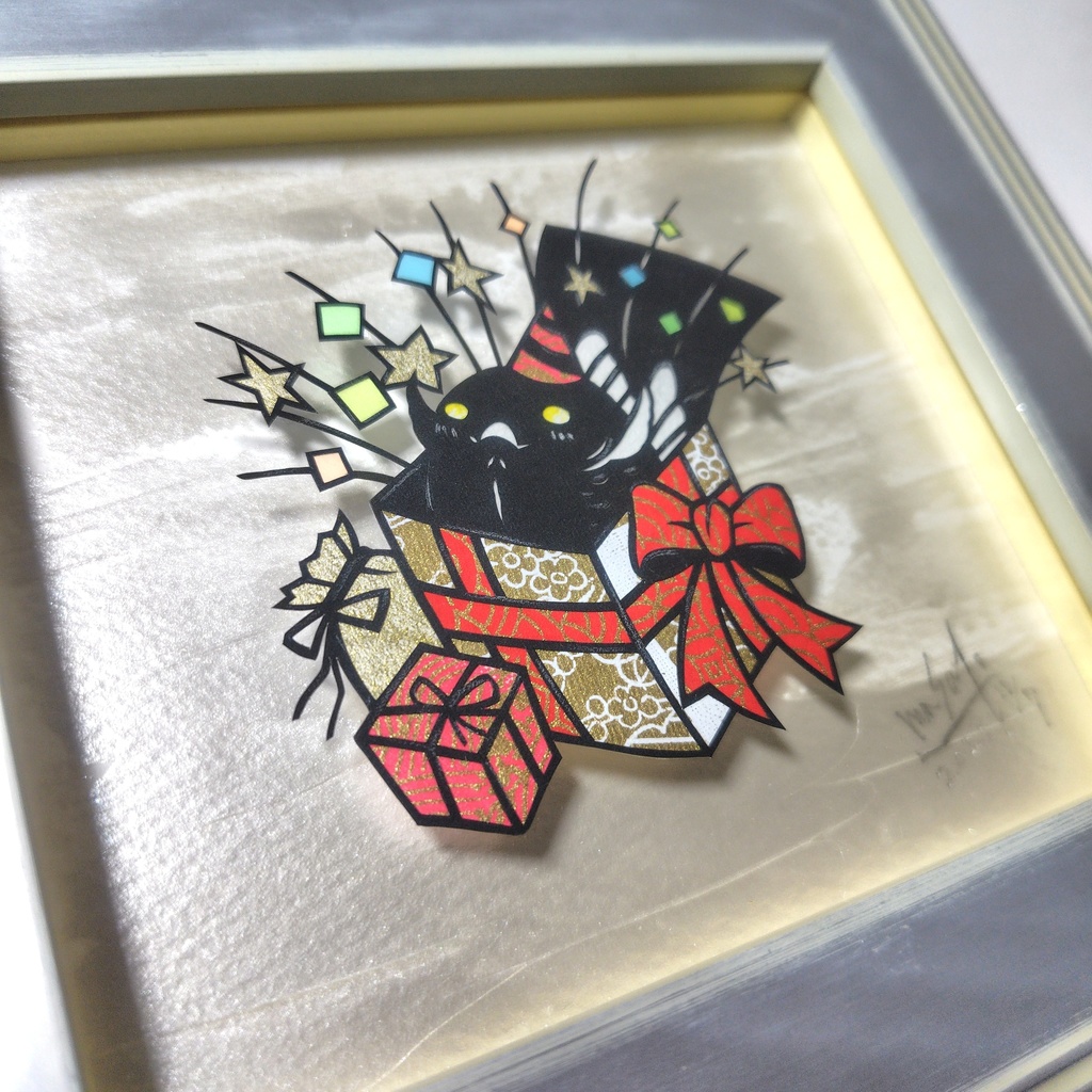 【切り絵原画】プレゼントオープン ミニ額