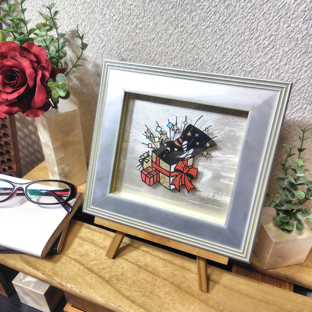【切り絵原画】プレゼントオープン ミニ額