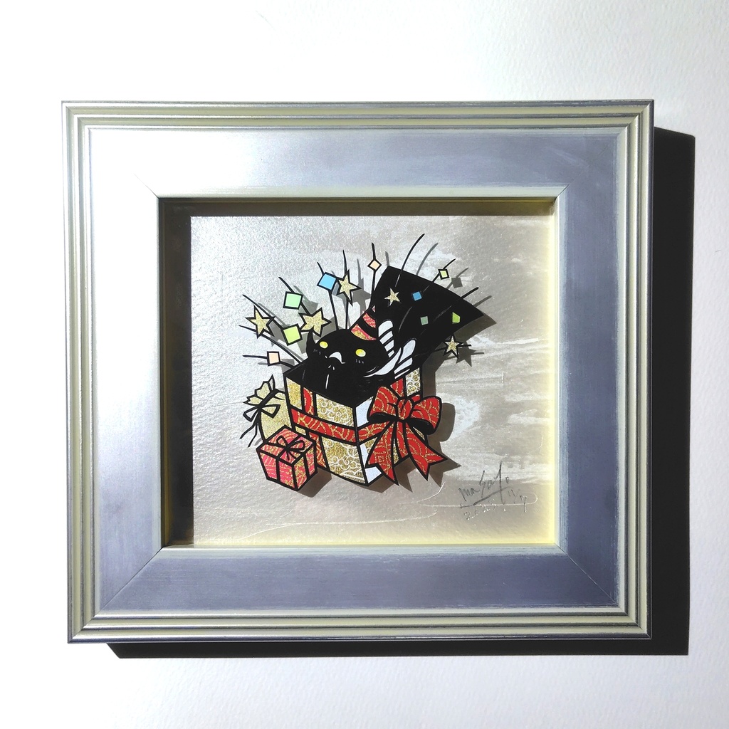 【切り絵原画】プレゼントオープン　ミニ額