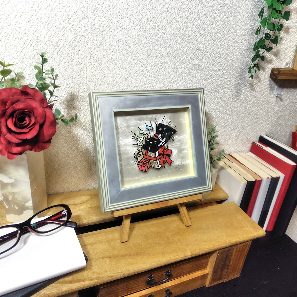 【切り絵原画】プレゼントオープン ミニ額