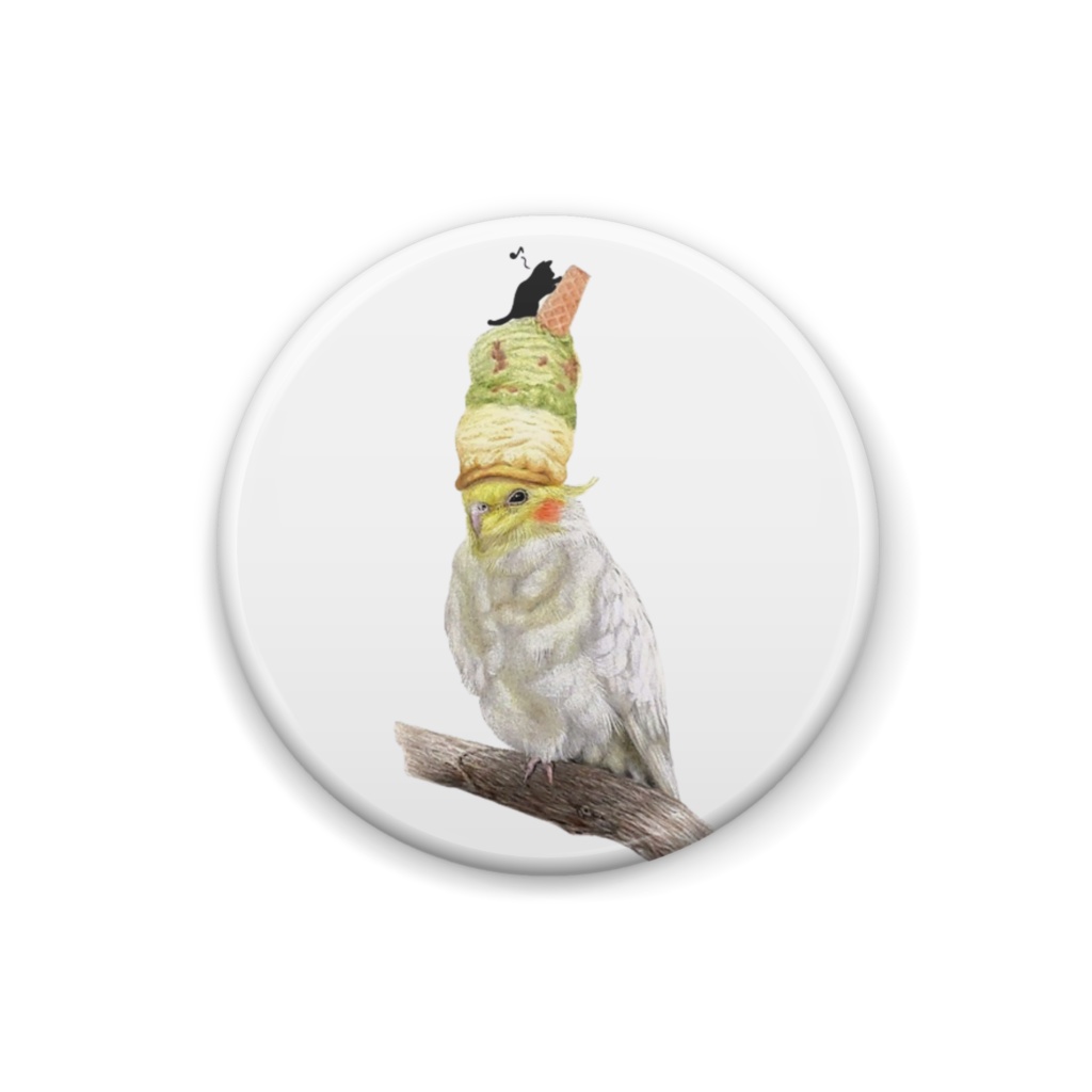 アイスクリーム帽子のインコさん♪ 缶バッジ