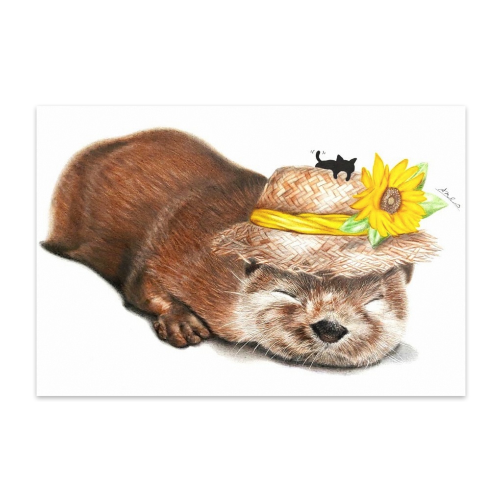 麦わら帽子のカワウソ君♪　ポストカード