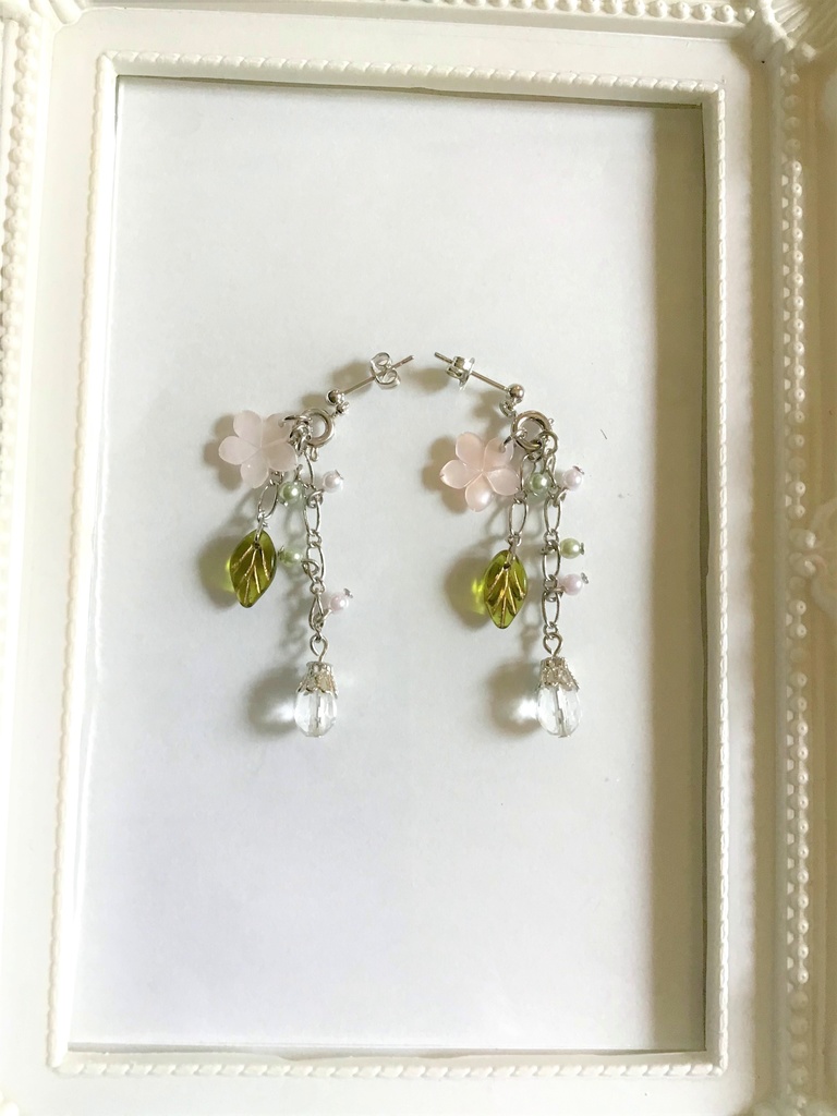 34 ピンクシェルの桜ピアス(サージカルステンレス)パーツ変更可