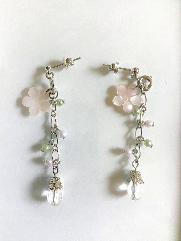 34 ピンクシェルの桜ピアス(サージカルステンレス)パーツ変更可