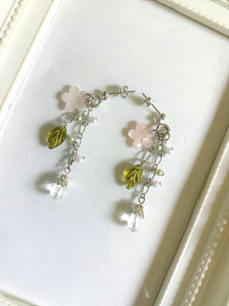 34 ピンクシェルの桜ピアス(サージカルステンレス)パーツ変更可