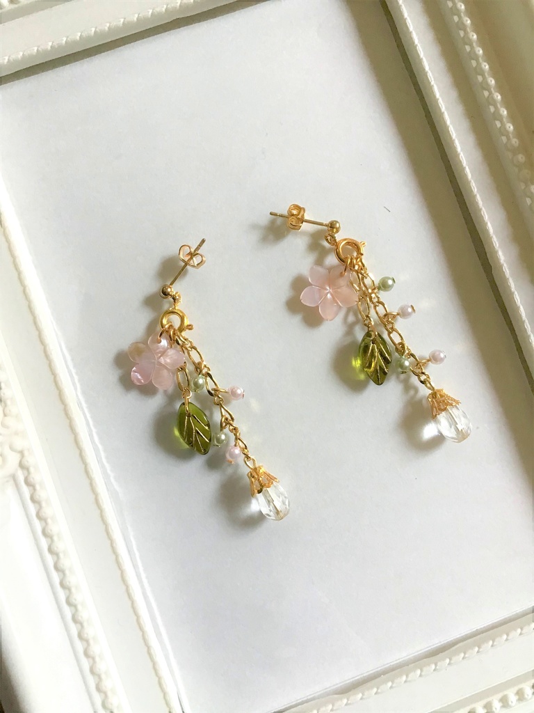 34 ピンクシェルの桜ピアス(サージカルステンレス)パーツ変更可