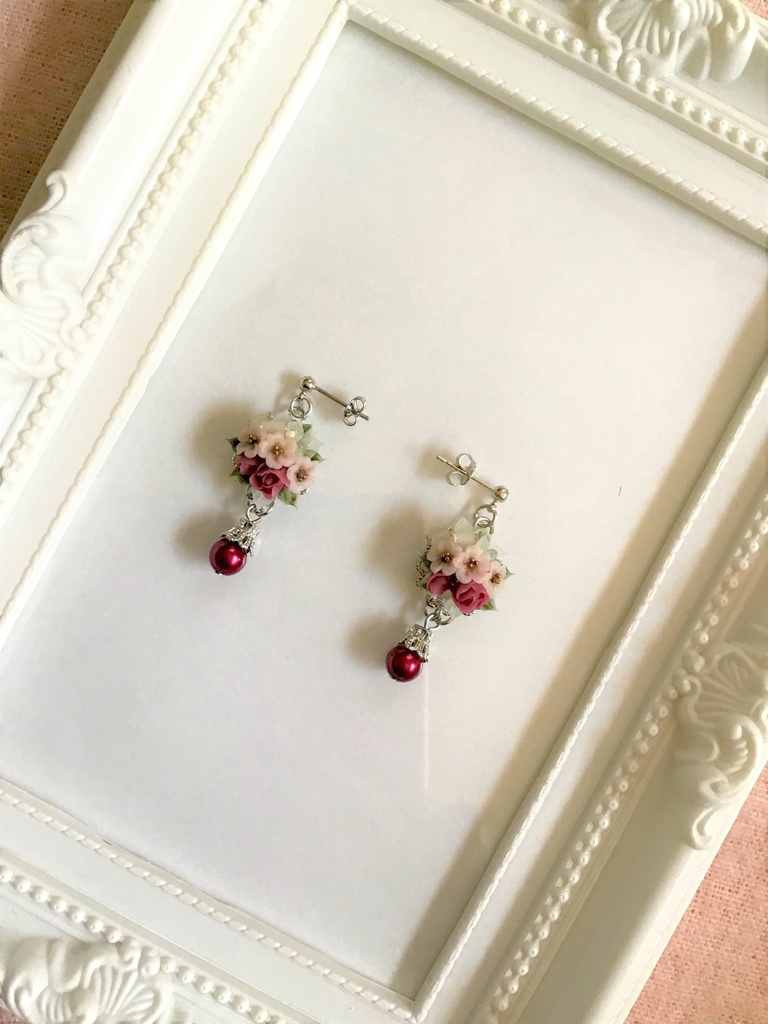桜とバラのブーケピアス/イヤリング(再販不可)
