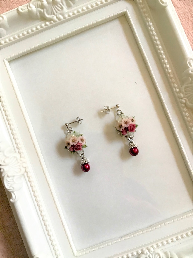 桜とバラのブーケピアス/イヤリング(再販不可)