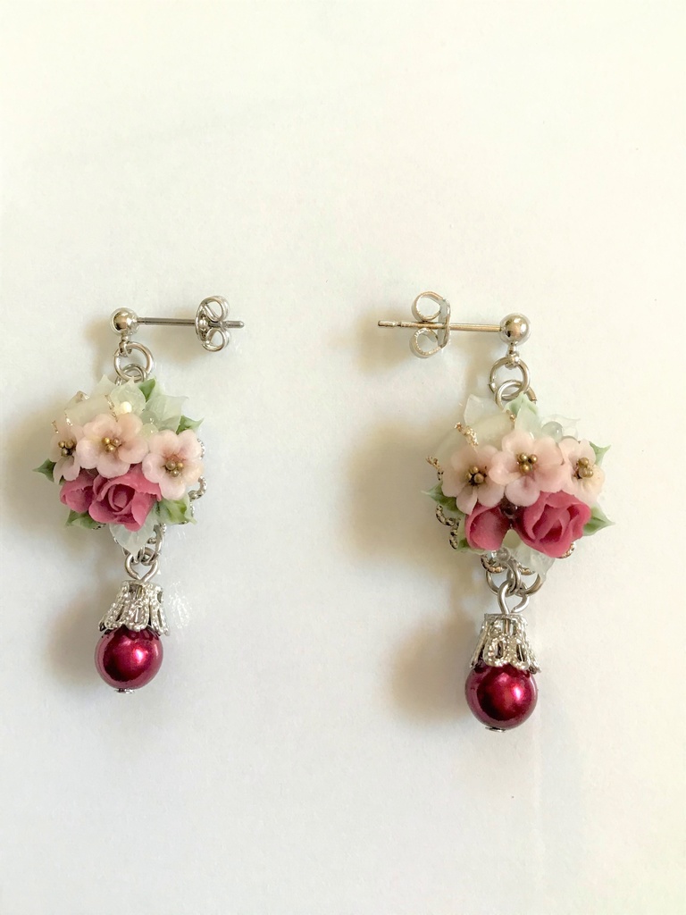 桜とバラのブーケピアス/イヤリング(再販不可)