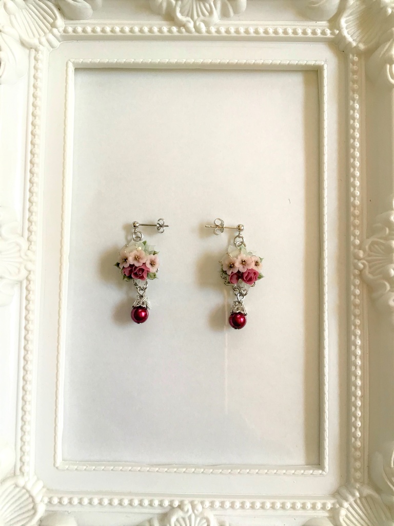 桜とバラのブーケピアス/イヤリング(再販不可)