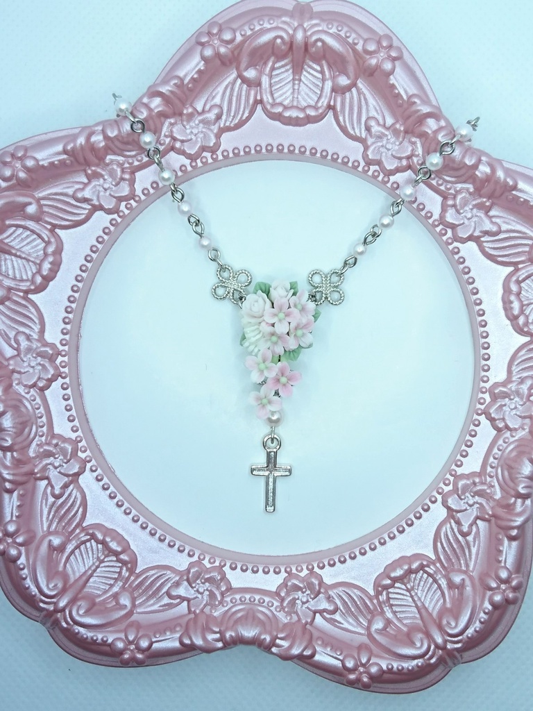 EB7【BOOTH限定】花水木のブーケミニロザリオネックレス