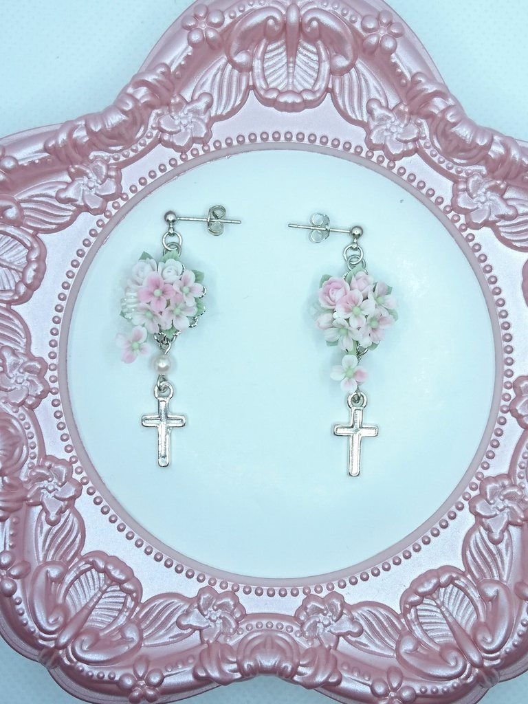 EB8【BOOTH限定】花水木のキャスケードブーケピアス(サージテカルスンレス)パーツ変更可