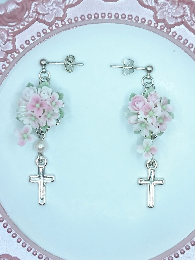 EB8【BOOTH限定】花水木のキャスケードブーケピアス(サージテカルスンレス)パーツ変更可