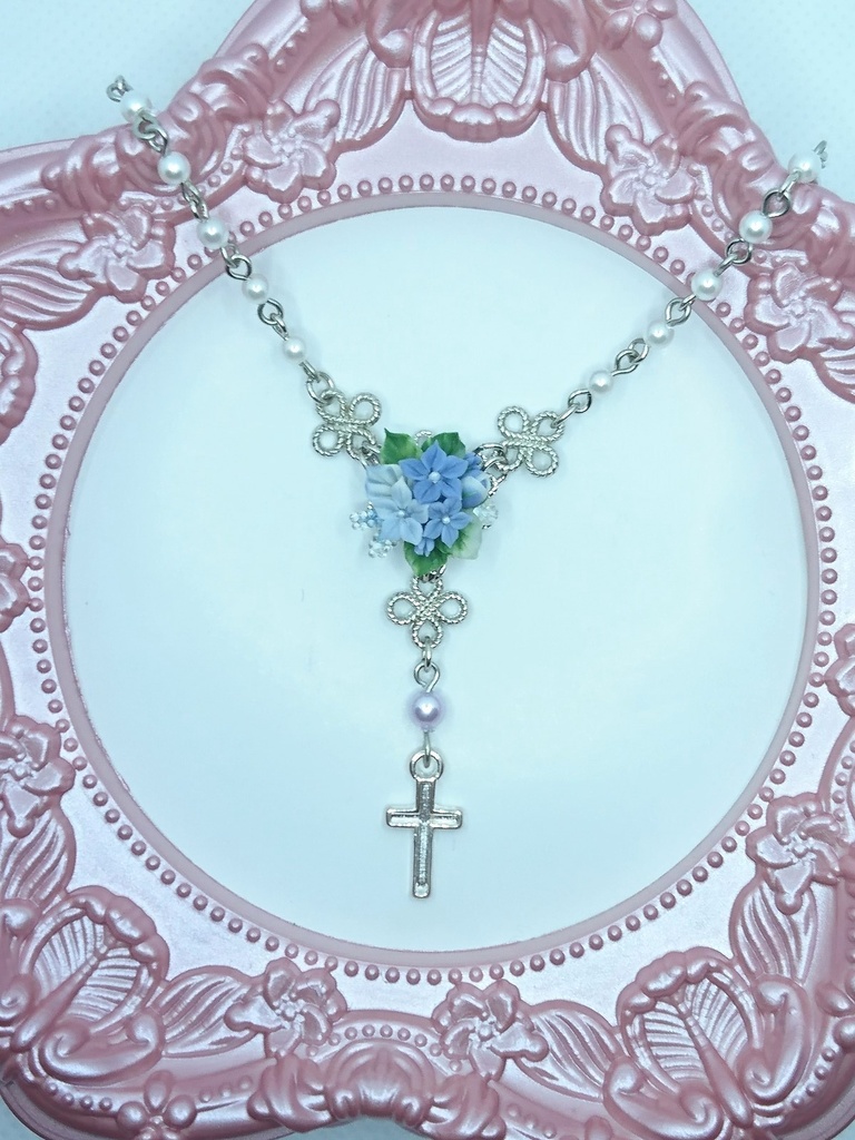 EB5【BOOTH限定】桔梗のブーケミニロザリオネックレス