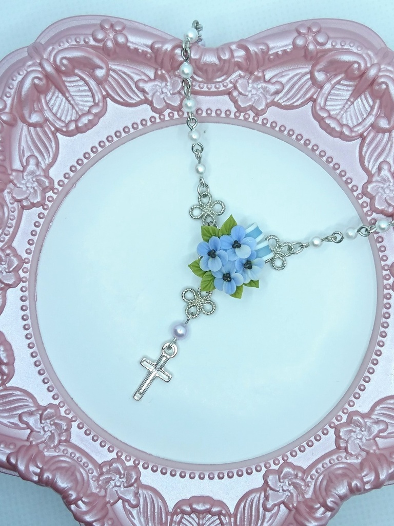 EB3【BOOTH限定】スミレのブーケミニロザリオネックレス