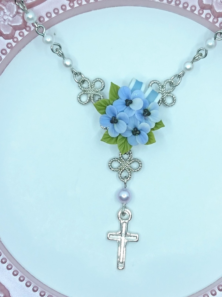 EB3【BOOTH限定】スミレのブーケミニロザリオネックレス