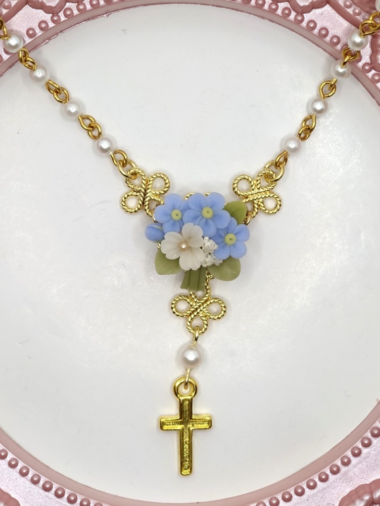 159 勿忘草のブーケミニロザリオネックレス