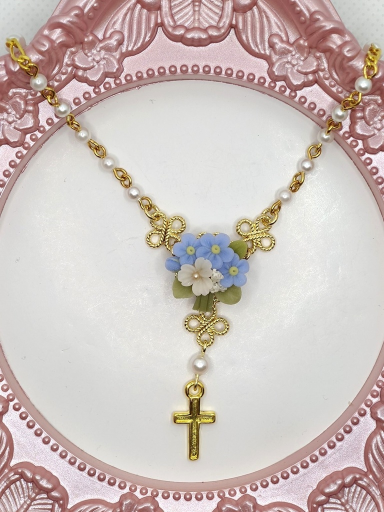 159 勿忘草のブーケミニロザリオネックレス