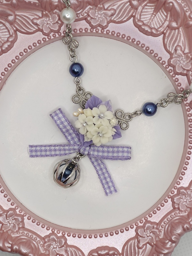 120 夜桜ブーケのネックレス（かごチャーム）