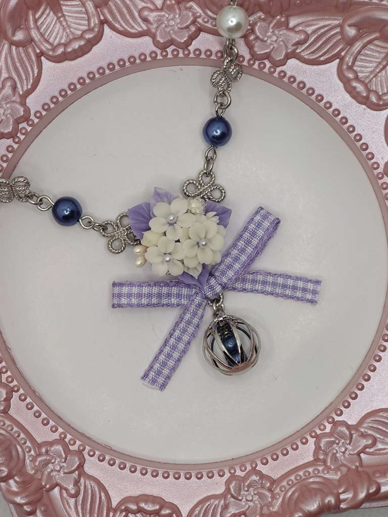 120 夜桜ブーケのネックレス(かごチャーム)