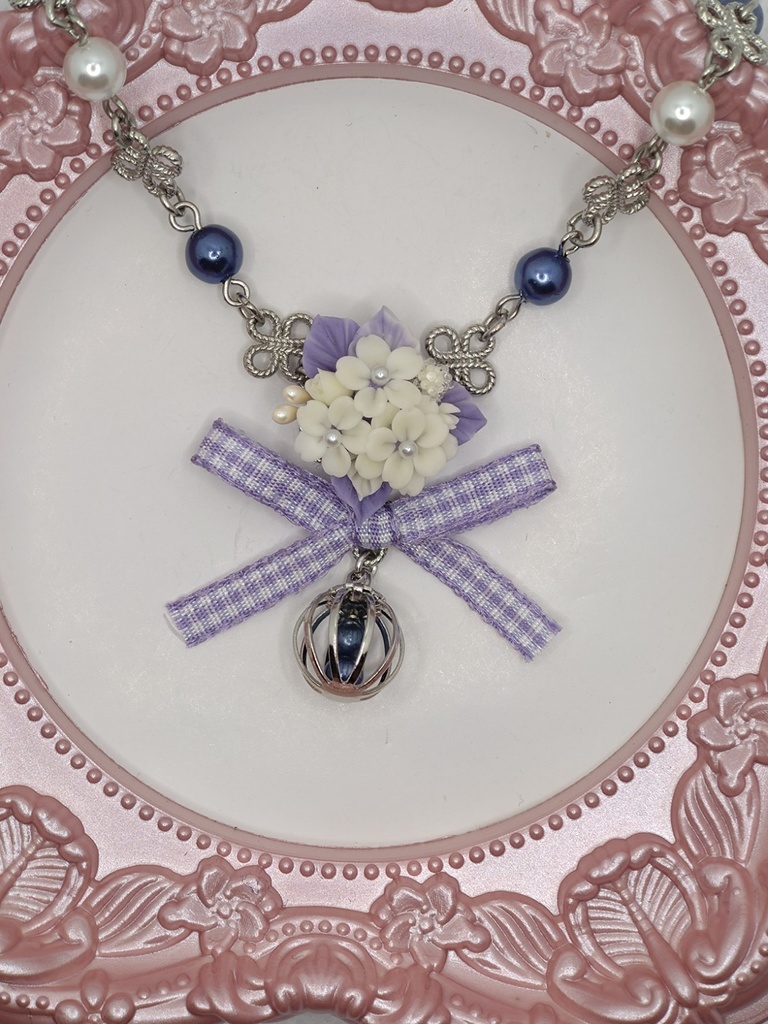 120 夜桜ブーケのネックレス(かごチャーム)