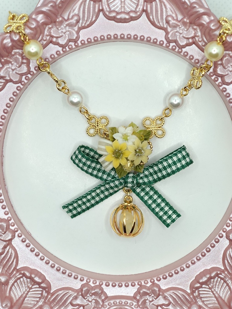 ひまわりのブーケネックレス(かごチャーム)