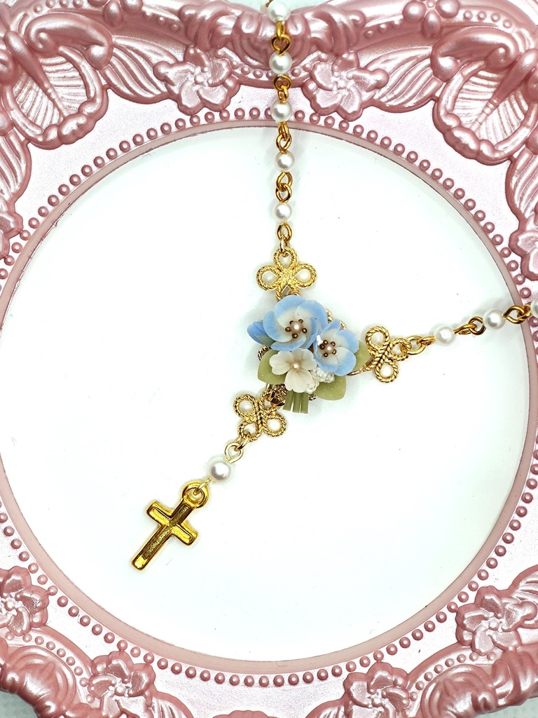 265 ネモフィラのブーケミニロザリオネックレス