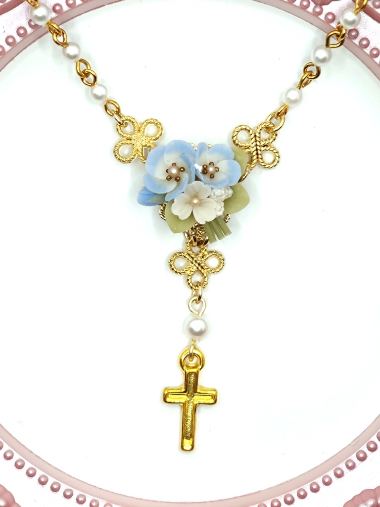 265 ネモフィラのブーケミニロザリオネックレス