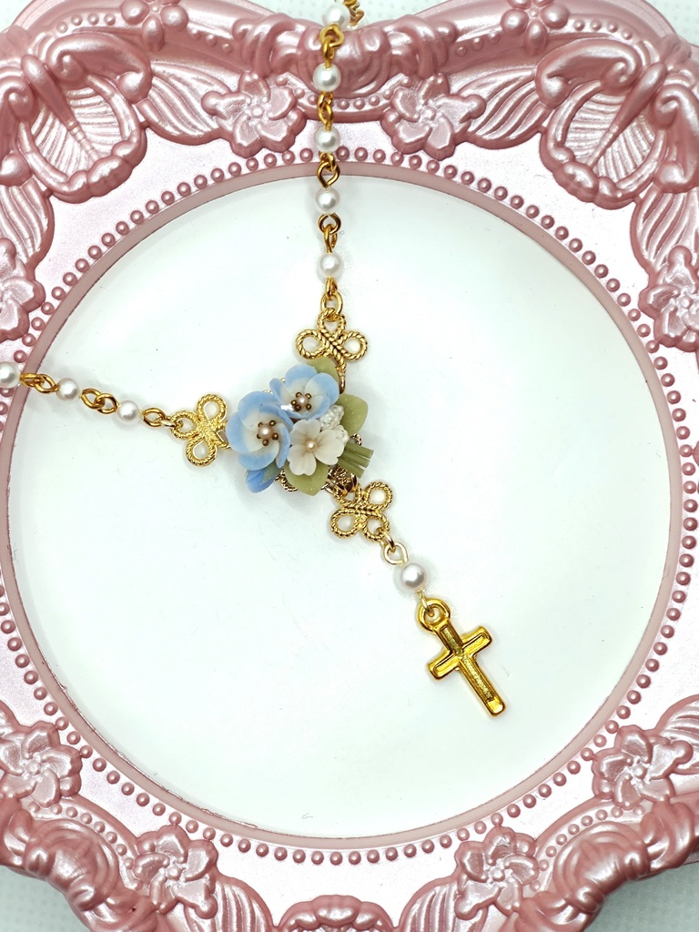 265 ネモフィラのブーケミニロザリオネックレス