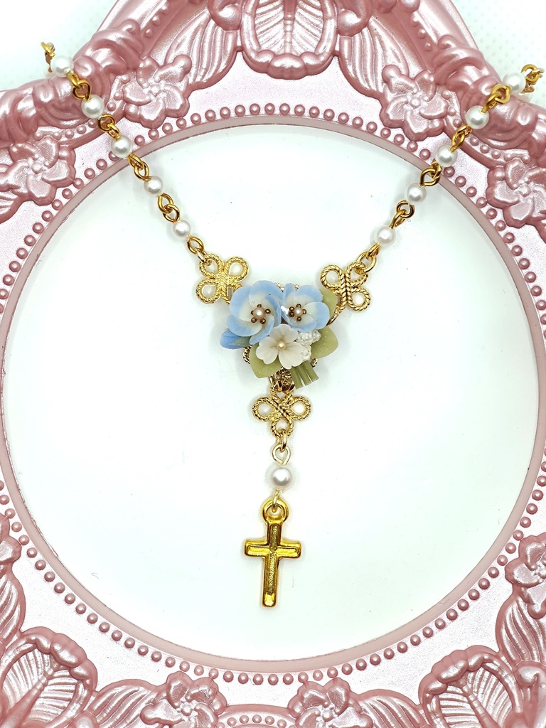 265 ネモフィラのブーケミニロザリオネックレス