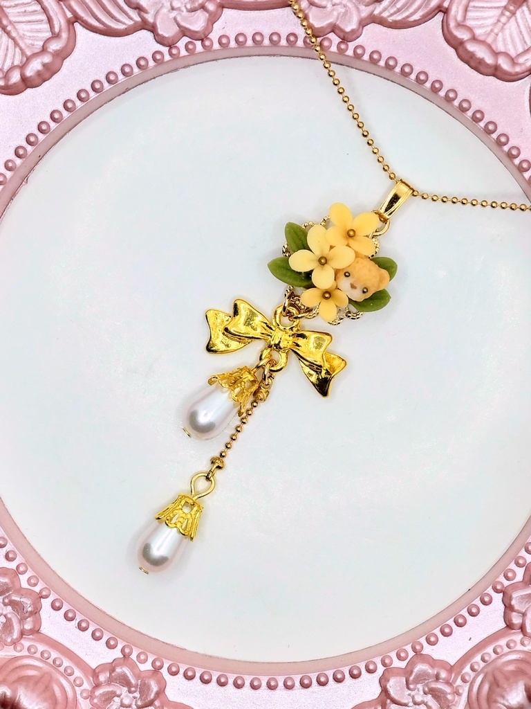 350 金木犀とちびくまちゃんブーケネックレス