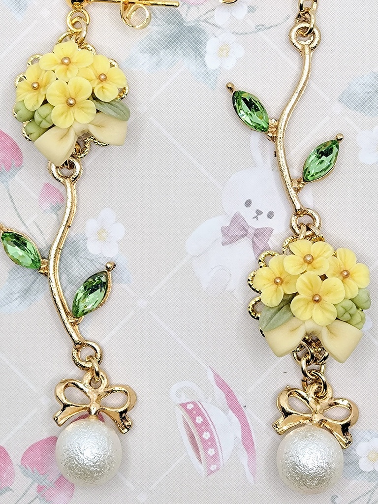 523 菜の花とリボンブーケピアス