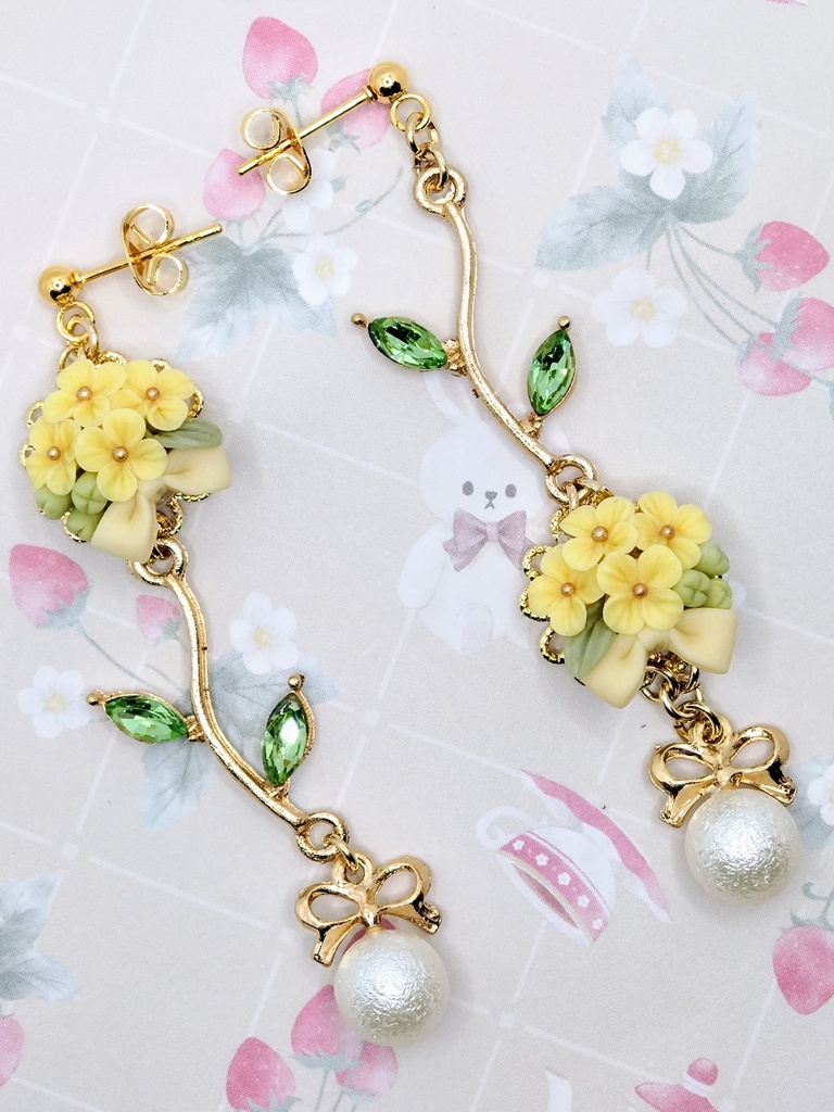 523 菜の花とリボンブーケピアス