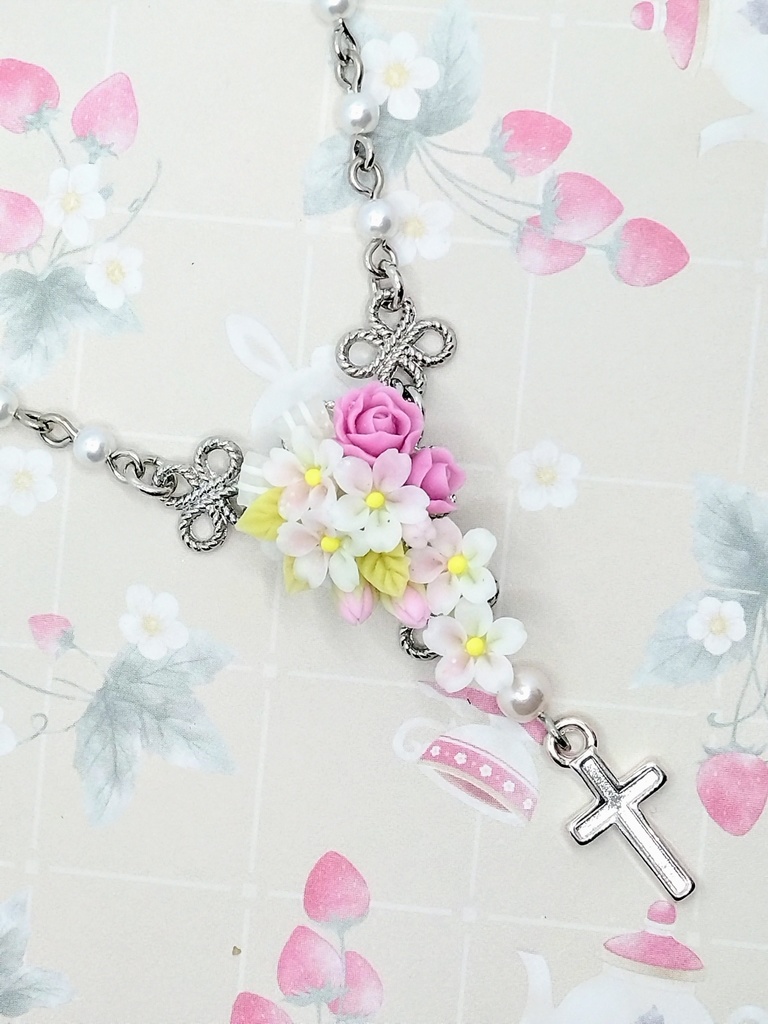 493 桜のキャスケードブーケミニロザリオネックレス