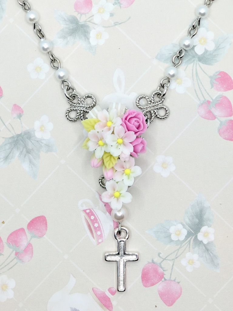 493 桜のキャスケードブーケミニロザリオネックレス