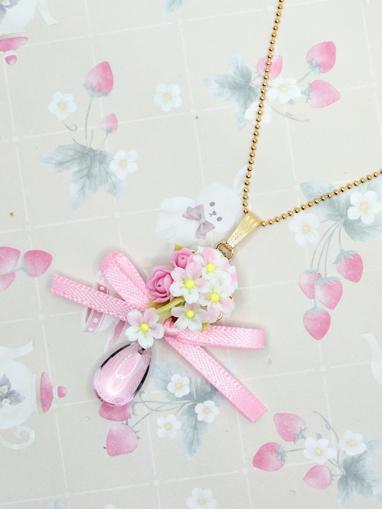 491 桜のキャスケードブーケリボンネックレス