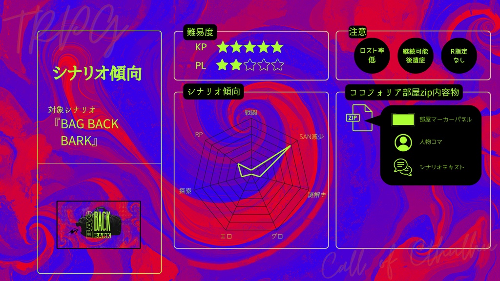 【CoCシナリオ】BAG BACK BARK【5PL】SPLL:E192541