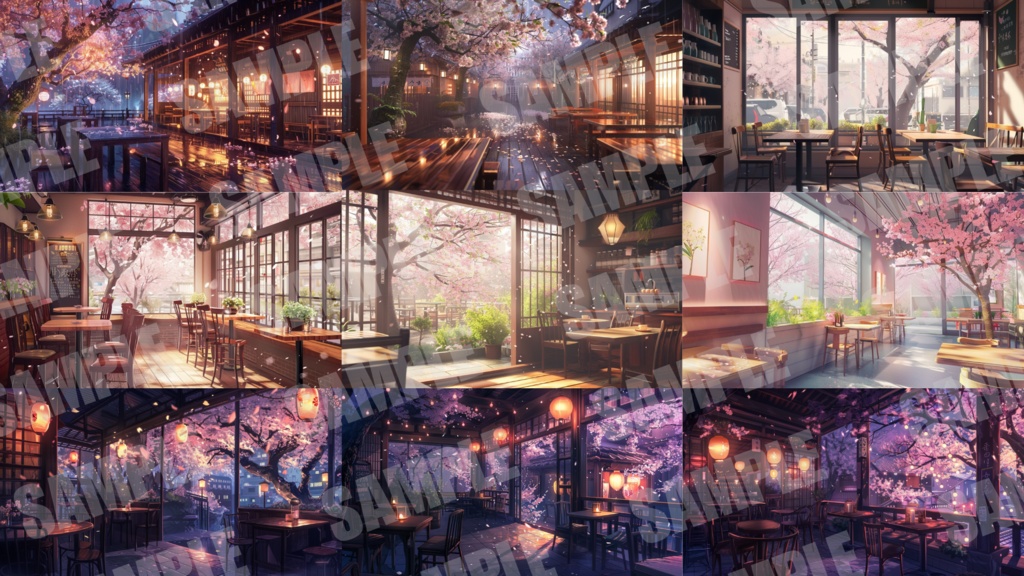 【背景44枚+小物6点】春のカフェ(ゲーム/Vtuber/TRPG etc)