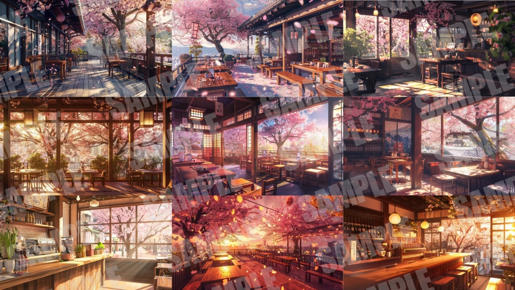 【背景44枚+小物6点】春のカフェ(ゲーム/Vtuber/TRPG etc)