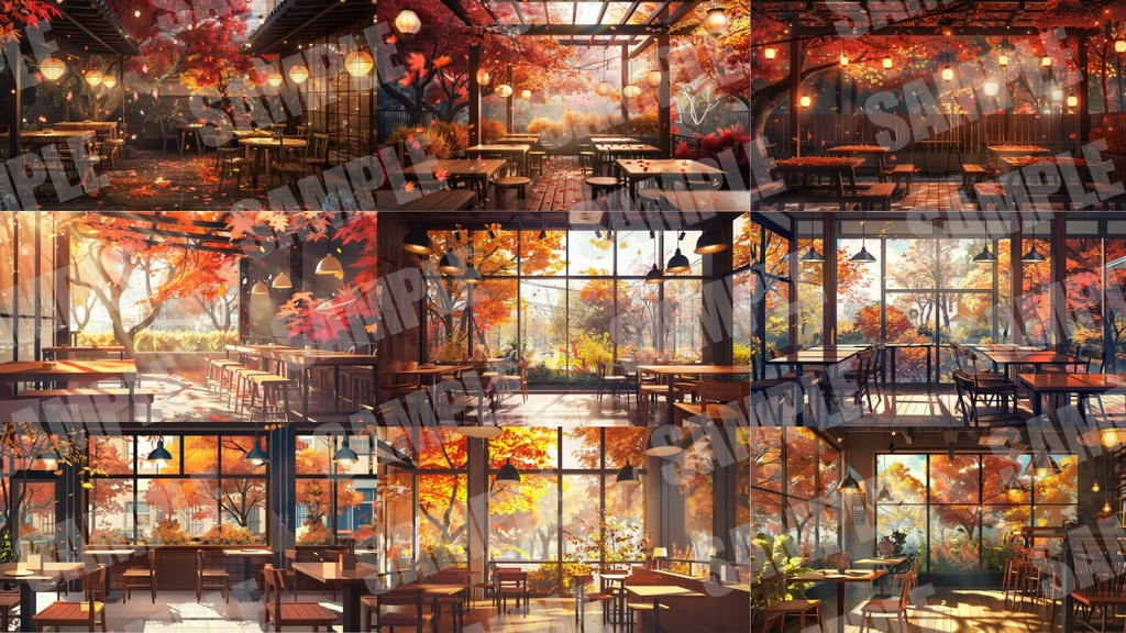 【背景44枚+小物6点】秋のカフェ(ゲーム/Vtuber/TRPG etc)