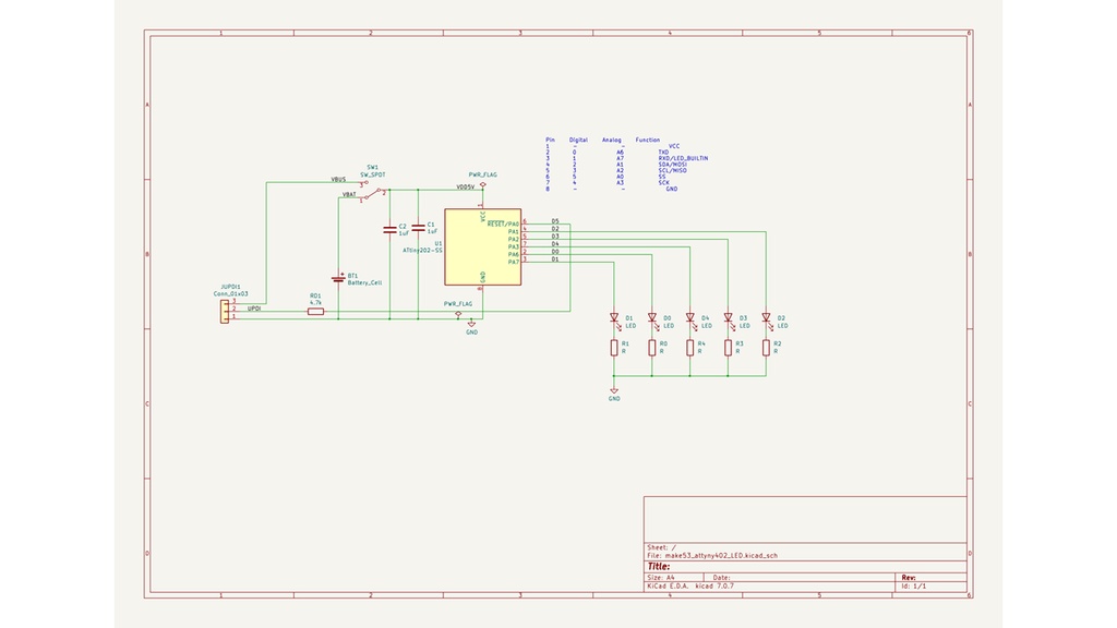 ATTiny402 ボタン電池でLチカボード