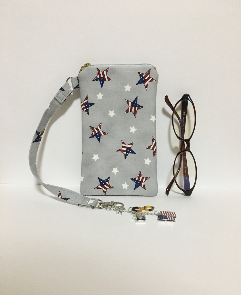 星条旗柄 ふんわり ストラップ付き メガネケース ペンケース