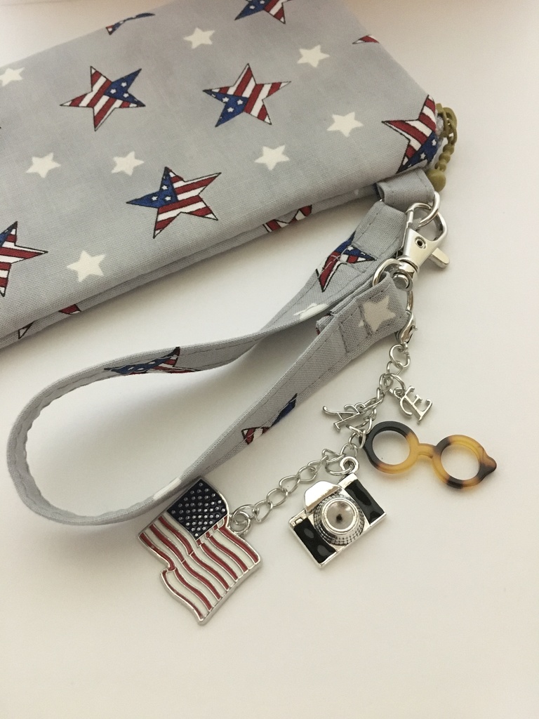 星条旗柄 ふんわり ストラップ付き メガネケース ペンケース