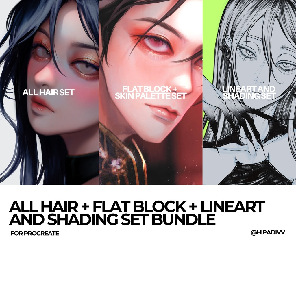 padivv All Hair + Flat Block + Lineart and Shading Set Bundle