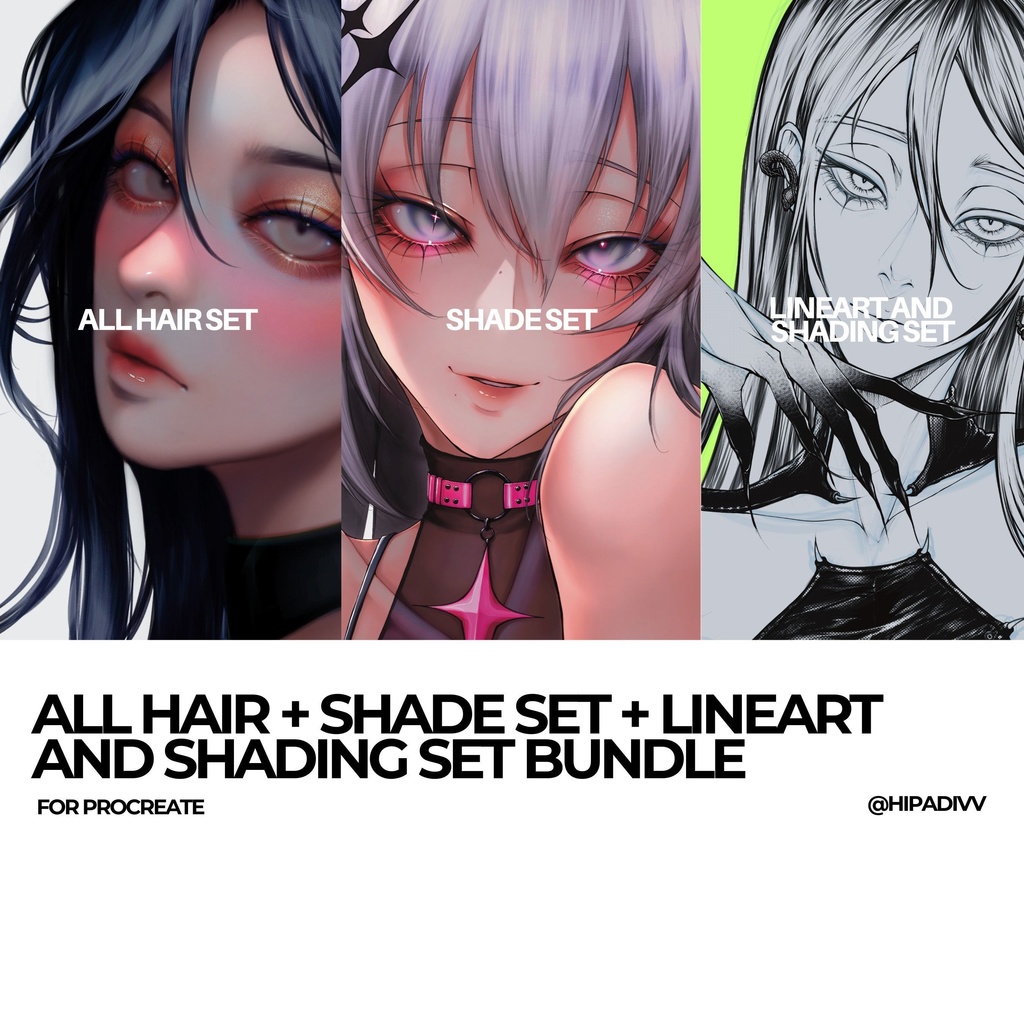 padivv All Hair + Shade + Lineart and Shading Set Bundle