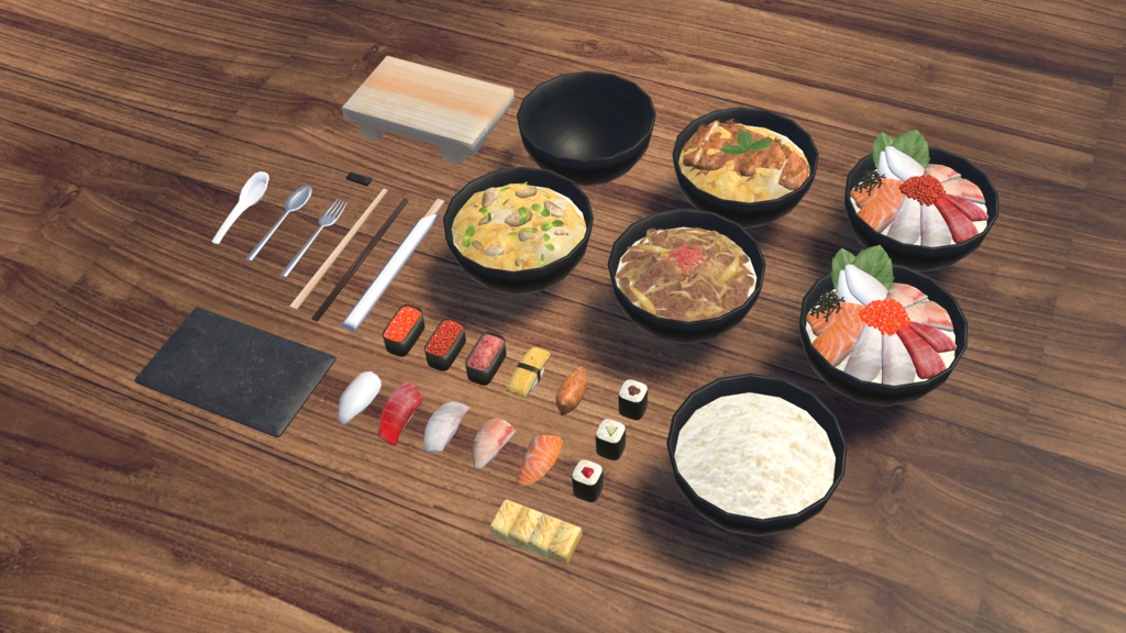 【3Dモデル】丼・寿司セット
