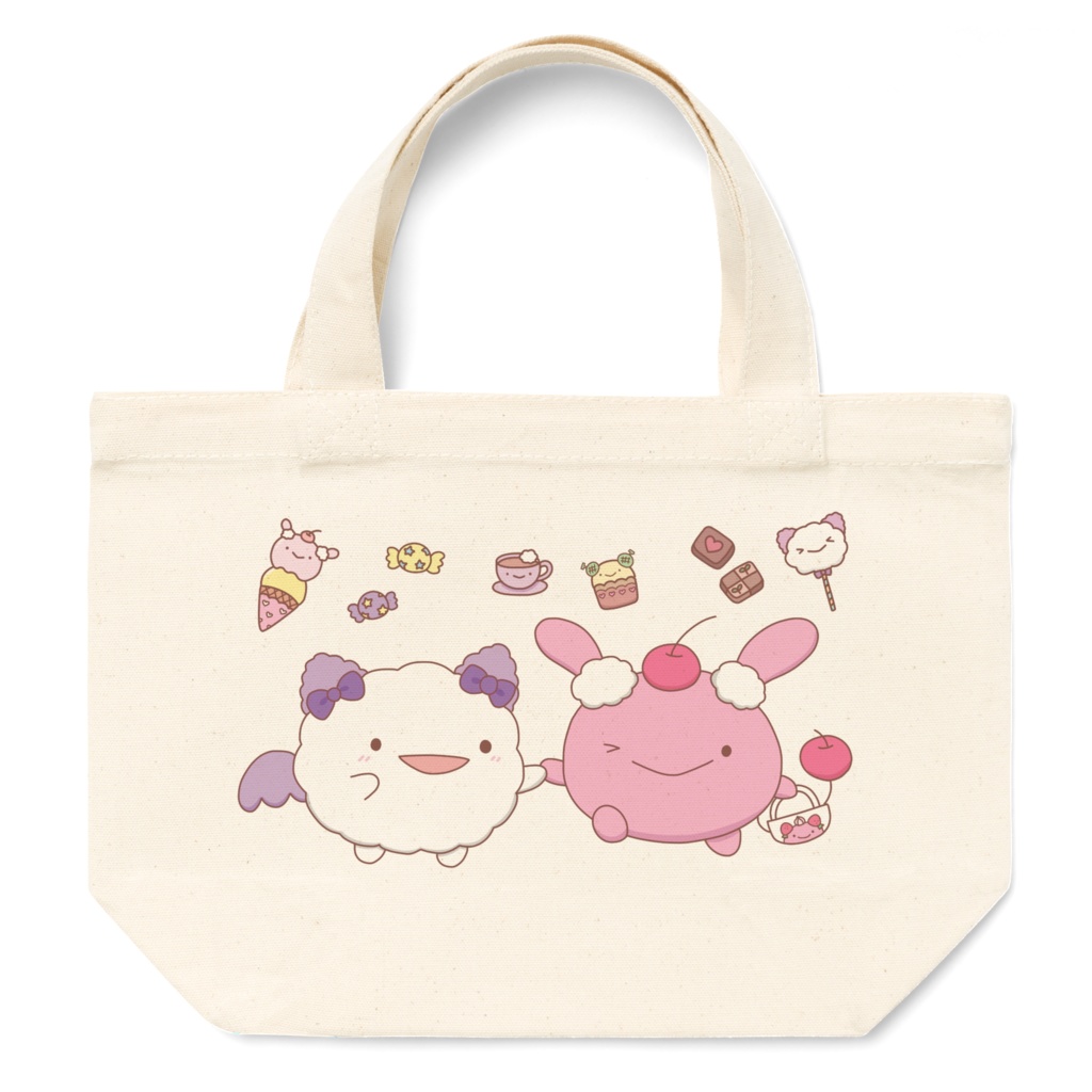 わたあめねことさくらんぼうさぎのミニトートバッグ