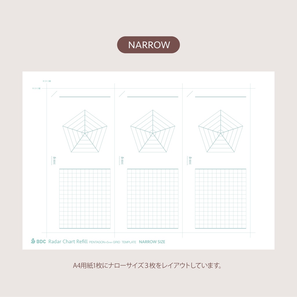 レーダーチャート(5角形)+5mm方眼リフィル テンプレート